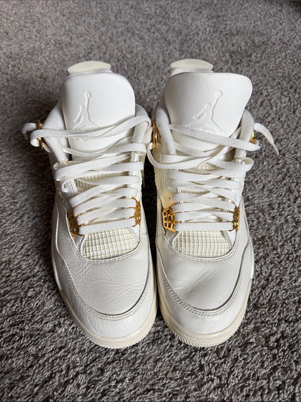 Jordan All-White Leather Sneakers with Gold Accents